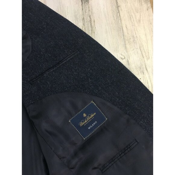 Brooks Brothers Tweed Shetland Cheviot UK Milano Navy Wool 2 Btn Blazer 46R - Picture 13 of 16